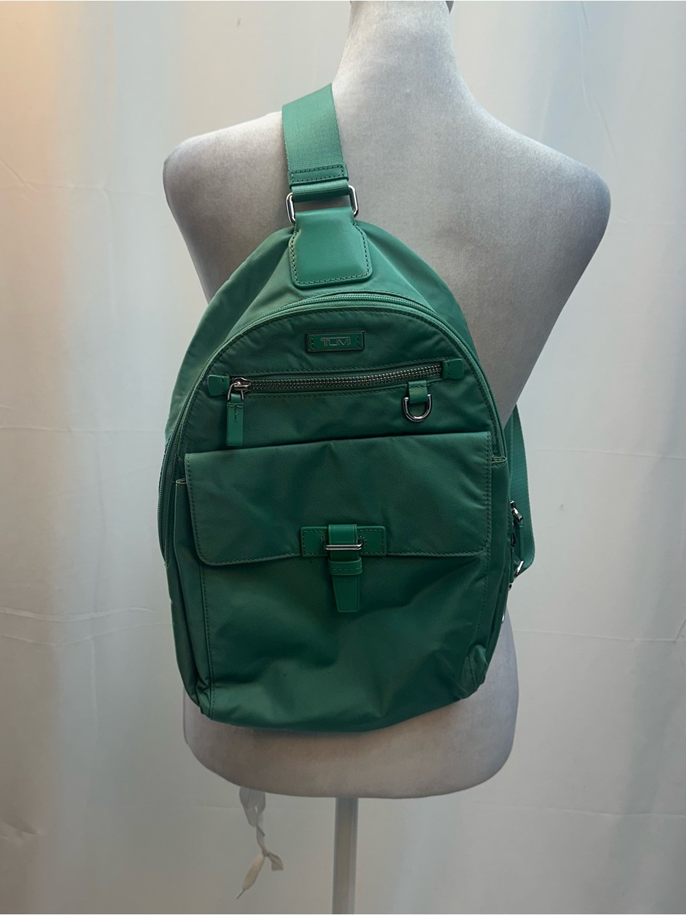 Tumi Green Nylon Single-Shoulder Sling Backpack
